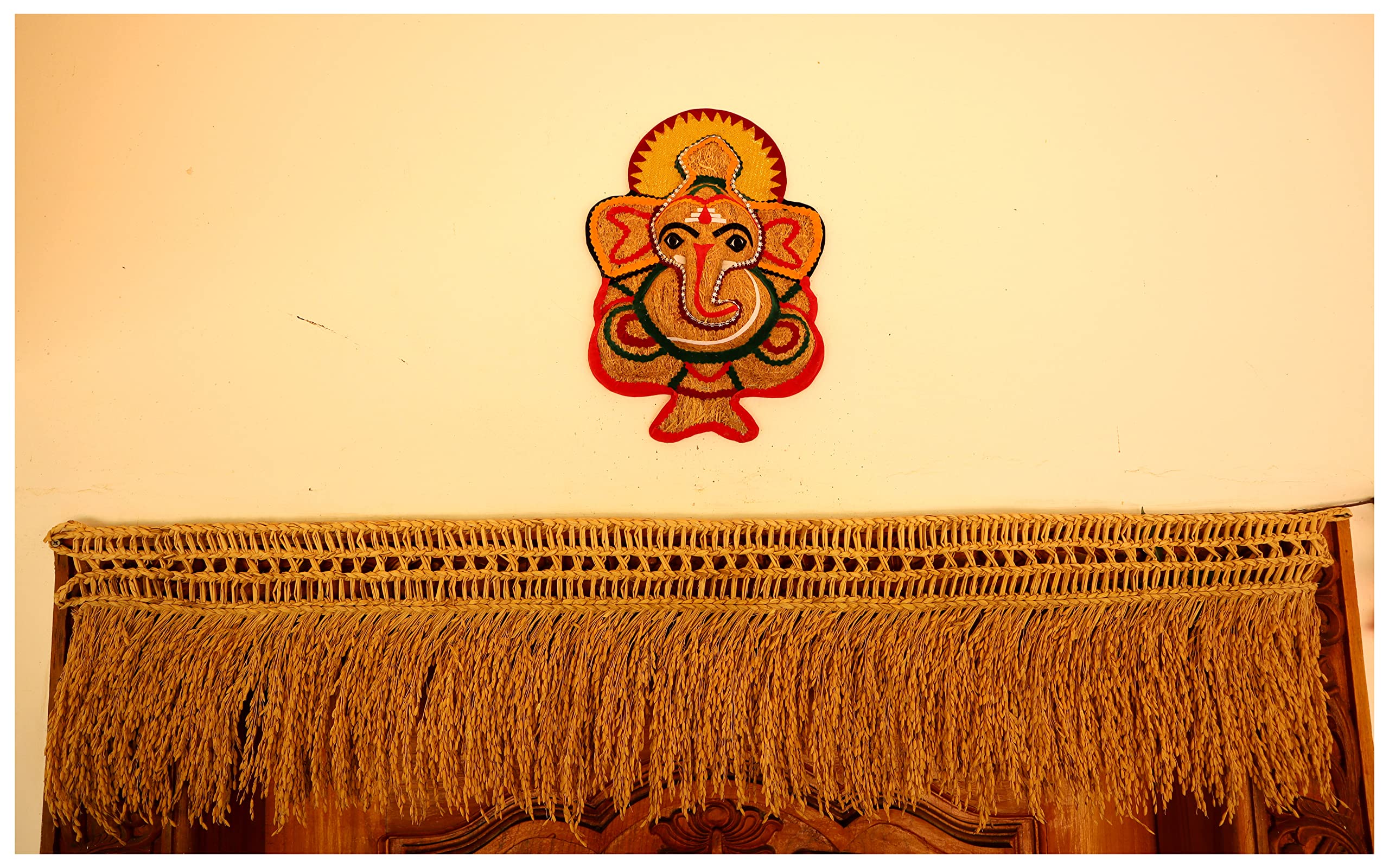 Usira Vetiver Ganesha Ji Statue,Big Sitting Ganpati Wall Hanging From Lavancha Root Sculpture Lord Ganesh Idol Lucky Feng Shui W